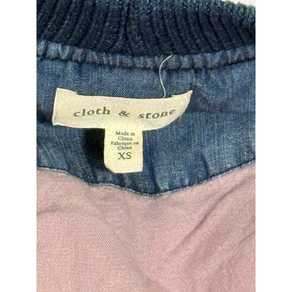 Cloth & Stone Chambray Quilted Sweater Bomber Jacket, Size XS - Picture 9 of 10